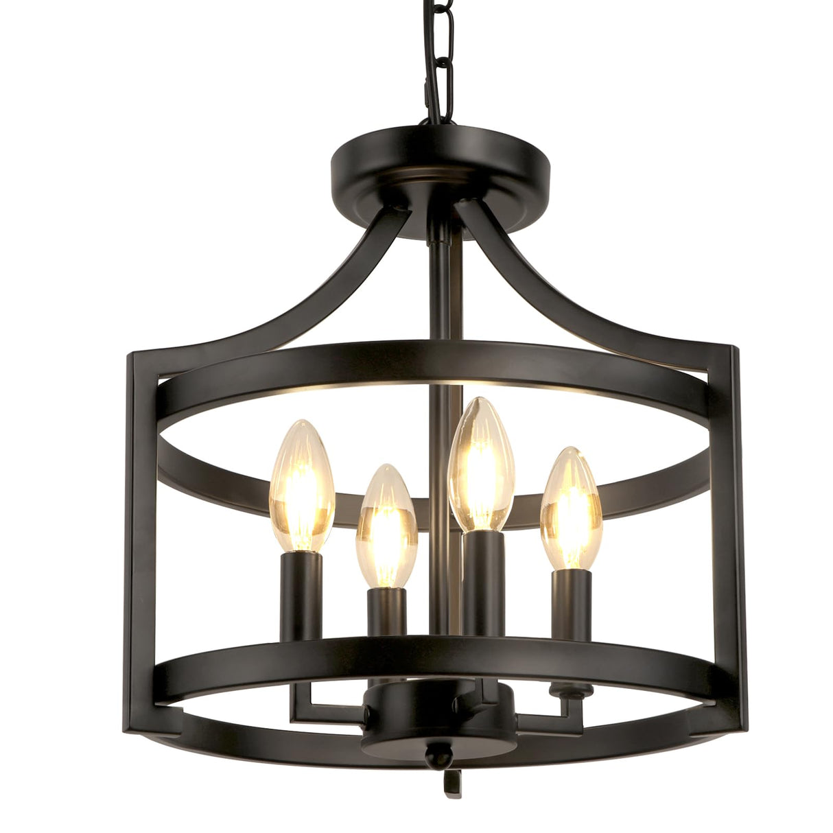 4-Light Farmhouse Chandelier - Black Semi Flush Mount Ceiling Light