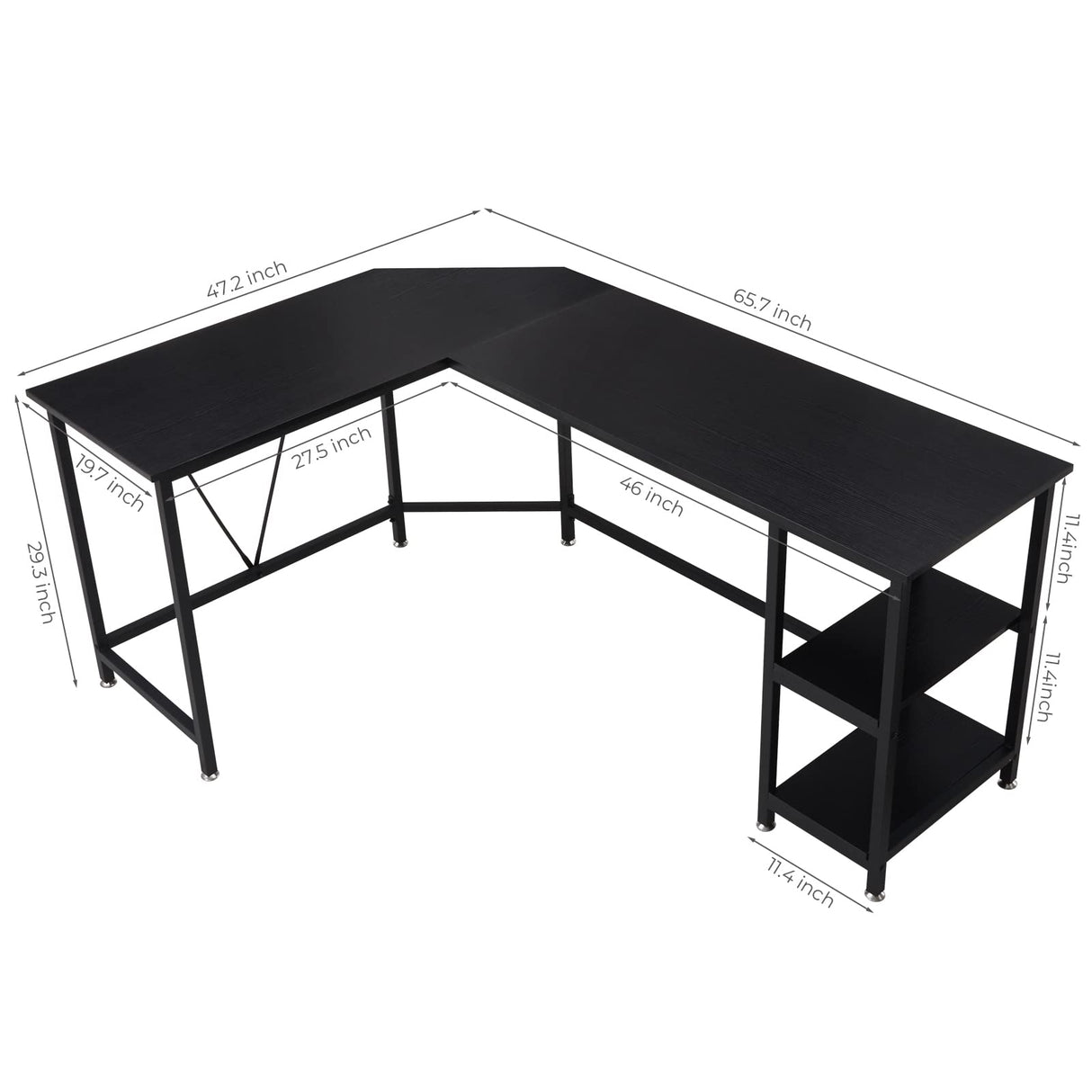 L Shaped Gaming Desk with Storage Shelves, 66 inch Corner Computer Home Office Writing Desk,Modern Large PC Workstation Space Saving, Easy Assembly,Black