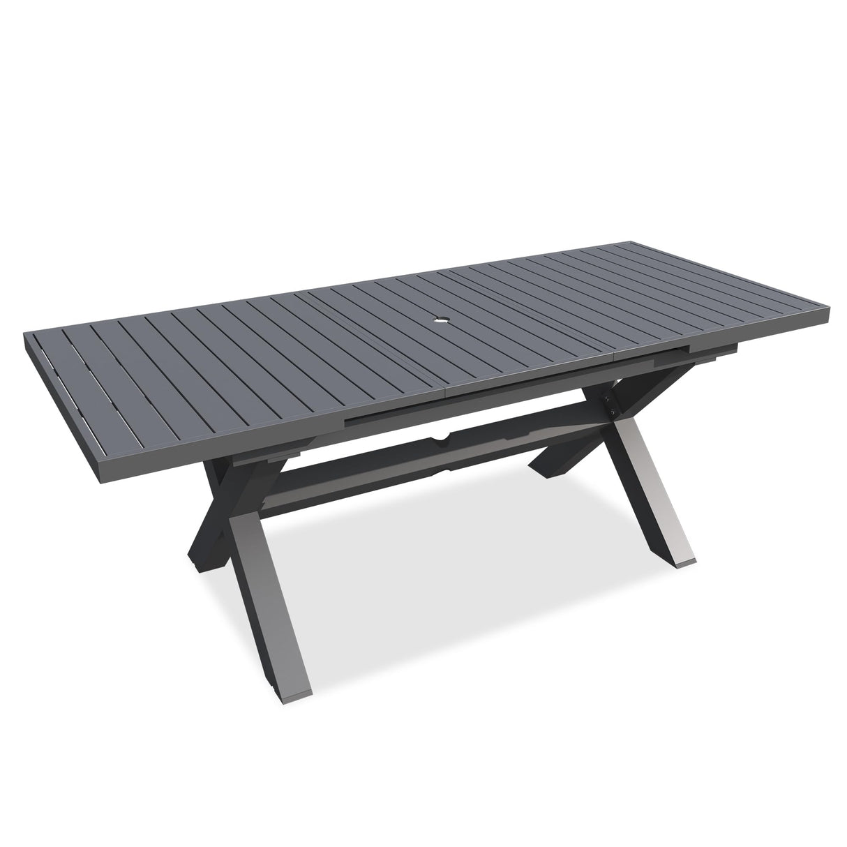 Expandable Outdoor Dining Table for 6-10 People - Aluminum Patio Table with Umbrella Hole