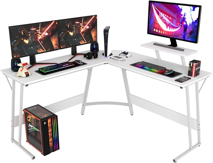 Shaped Desk Corner Gaming Desk Computer Desk with Large Desktop Studying and Working and Gaming for