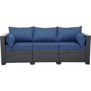 3-Seat Outdoor Rattan Sofa Patio Couch Black PE Wicker Loveseat Seating Furniture