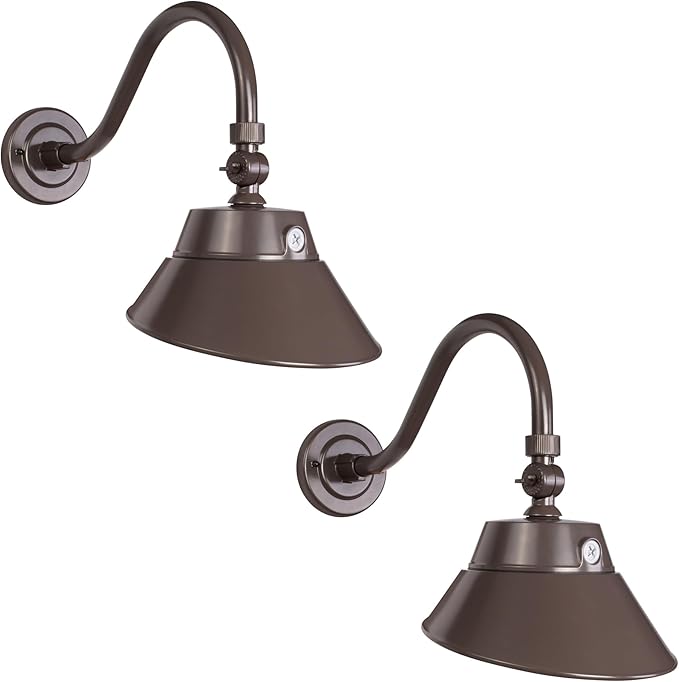 LED Brown Gooseneck Barn Light Fixture, 10in Diameter with 15.7in. Long Gooseneck Arm