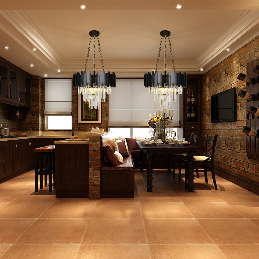 Crystal Chandeliers Light Fixtures Black Round Raindrop Crystal Pendant Light Ceiling