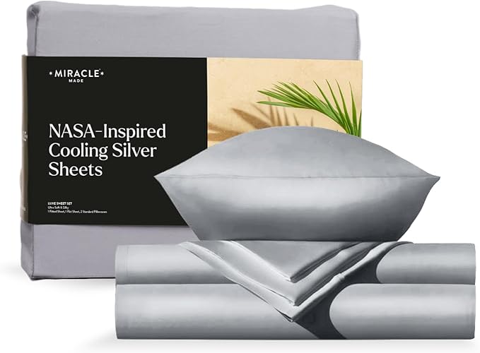 Luxe Cooling Bed Sheets –Silver Grey,Queen– 4 Piece Silver Infused