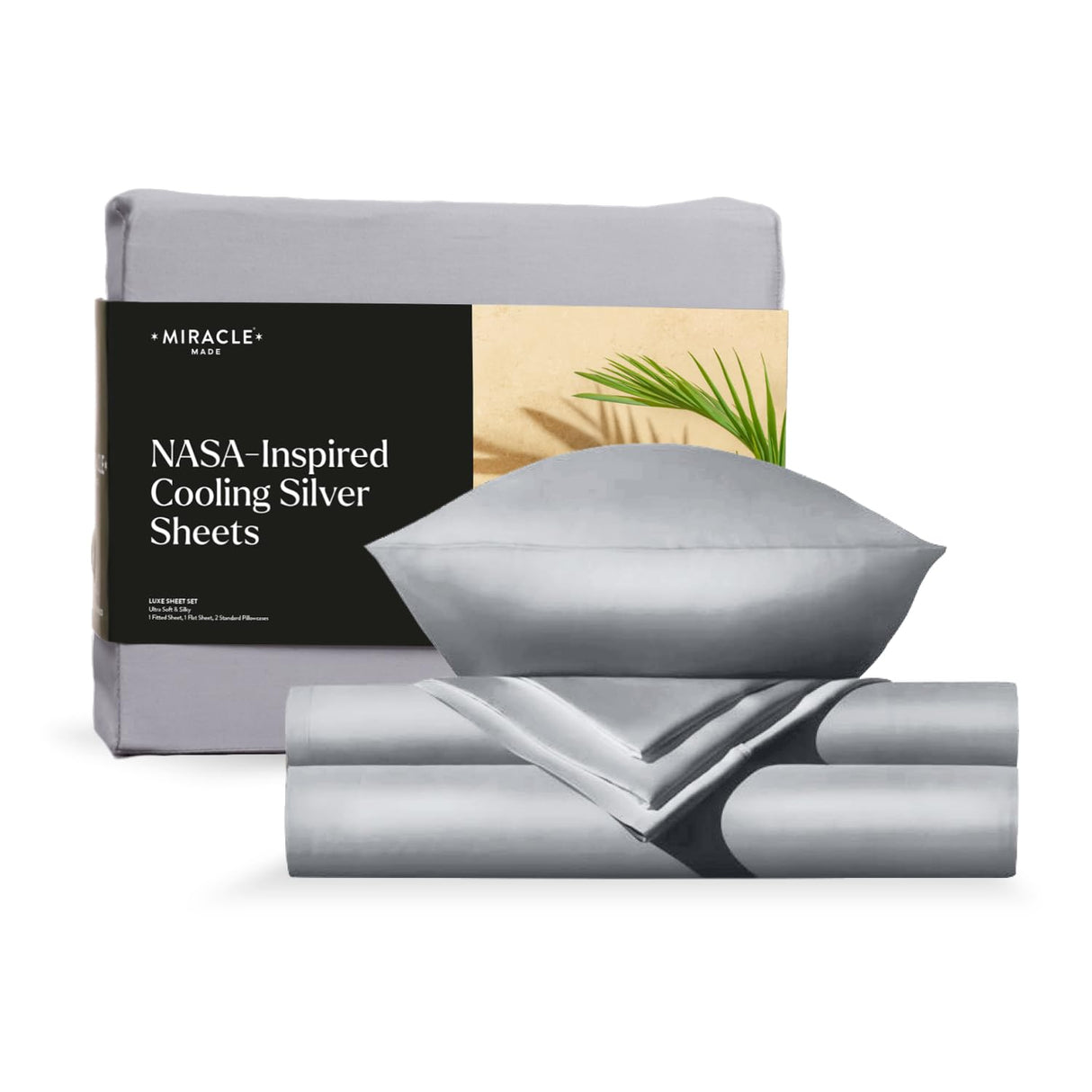 Luxe Cooling Bed Sheets –Silver Grey,Queen– 4 Piece Silver Infused