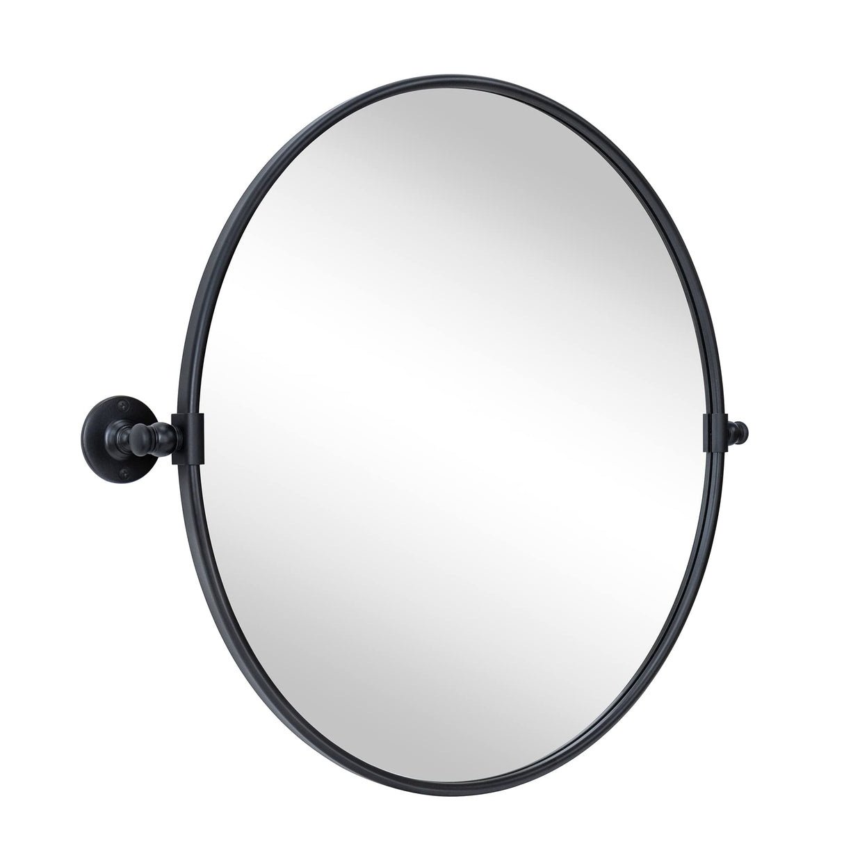 Round Pivot Bathroom Mirror - 24" Black Metal Framed Tilting Wall Mount