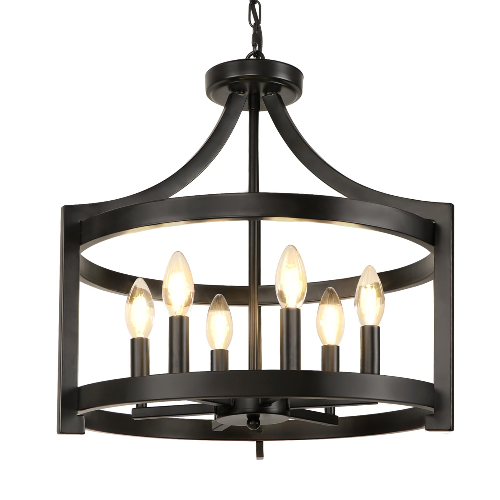 WBinDX 6-Light Black Chandelier, Modern Hanging Pendant Lighting, Convertible Semi Flush Mount Ceiling Light Fixture Rustic Vintage Farmhouse Chandeliers for Dining Room Kitchen Foyer Entryway