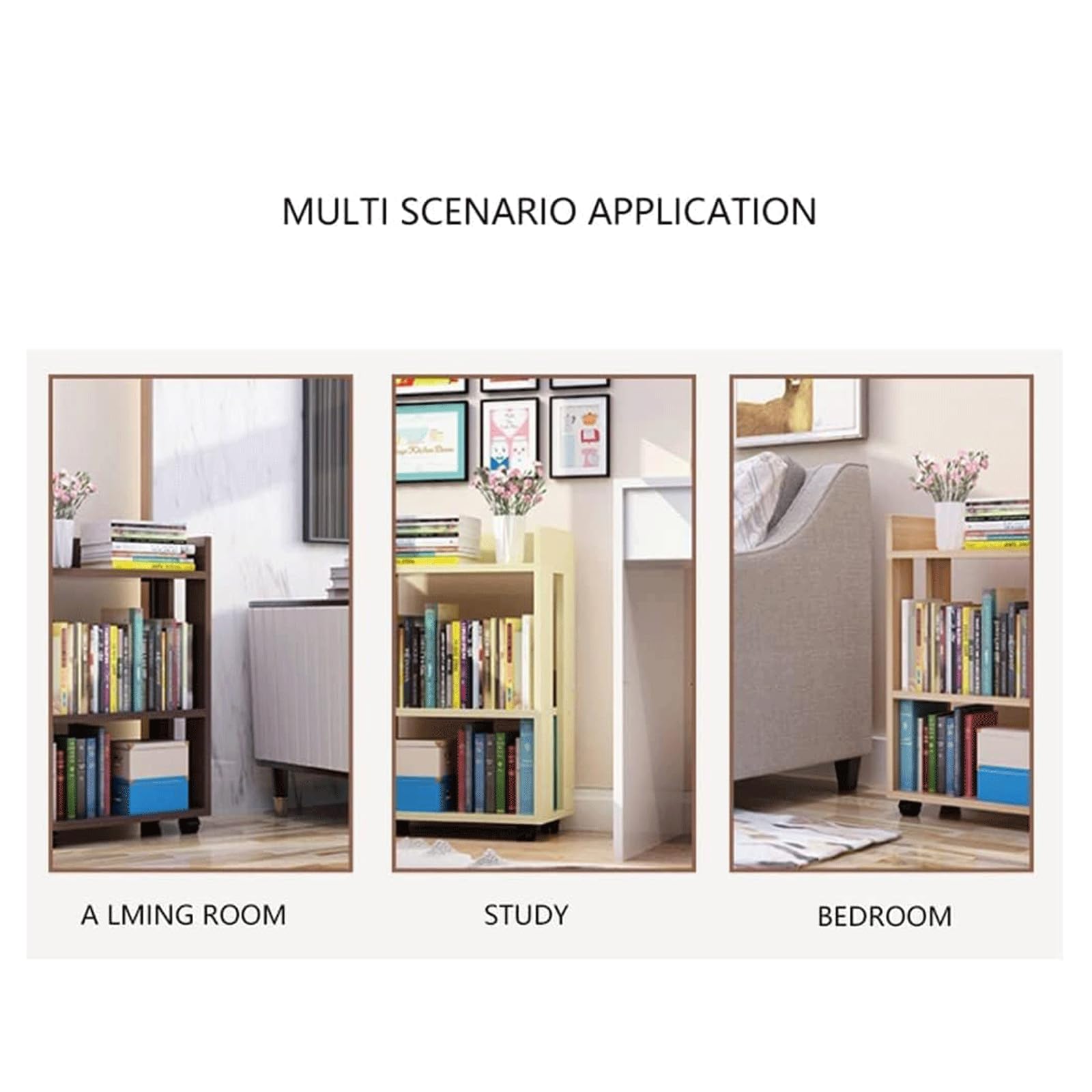 Flexible Bookcases 2 Tiers Bookshelf with Wheels Rolling Bookcase Simple Large Capacity Bookshelves Living Room Bedroom Family Book Rack Perfect Furniture