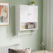 White Bathroom Cabinet Wall Mounted with Towels Bar, Bathroom Medicine Cabinet