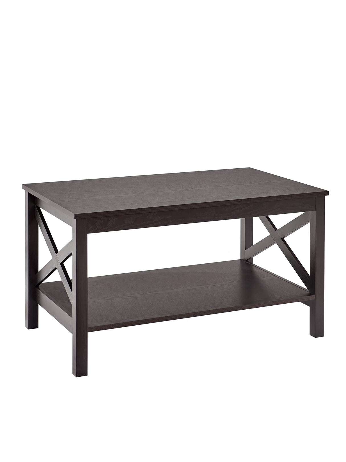 3935 X-Frame Design Coffee Table with Shelf, Black Walnut Wood