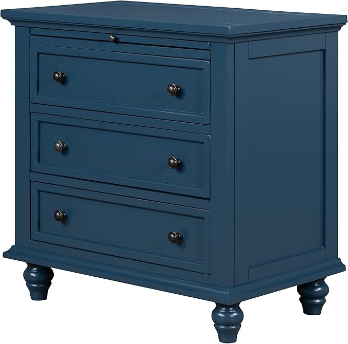 Nightstand with Pull-Out Tray, Wooden Bedside Night Stand