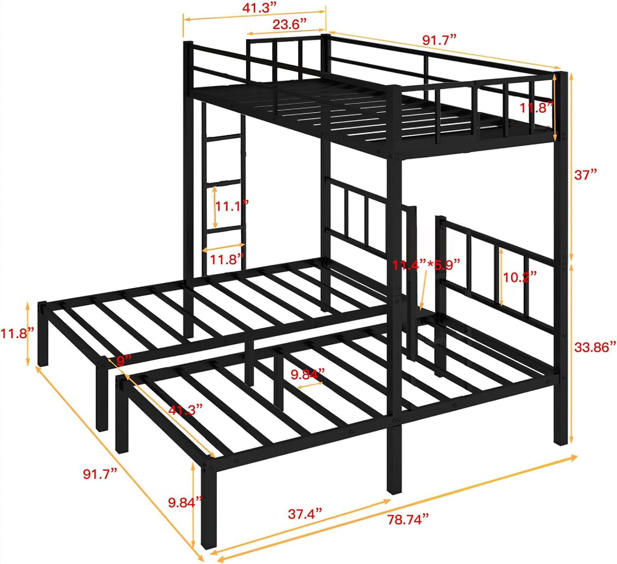 Triple Bunk Bed Twin Size,Metal Bunkbed for 3 Kids
