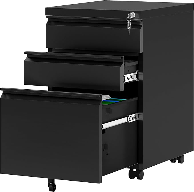 2 Drawer File Cabinet with Lock, 20” Deep Office Vertical Files, Mobile Metal Filing Cabinet