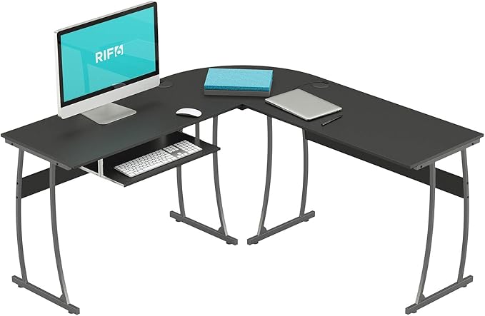 L Shaped Modern Computer Home Office Gaming Desk with Keyboard