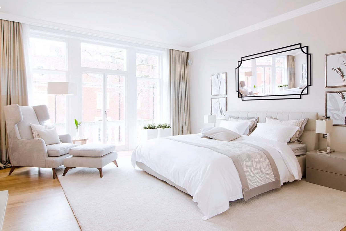 55" x 28" Large Rectangular Wall Mirror - Black Scalloped Frame