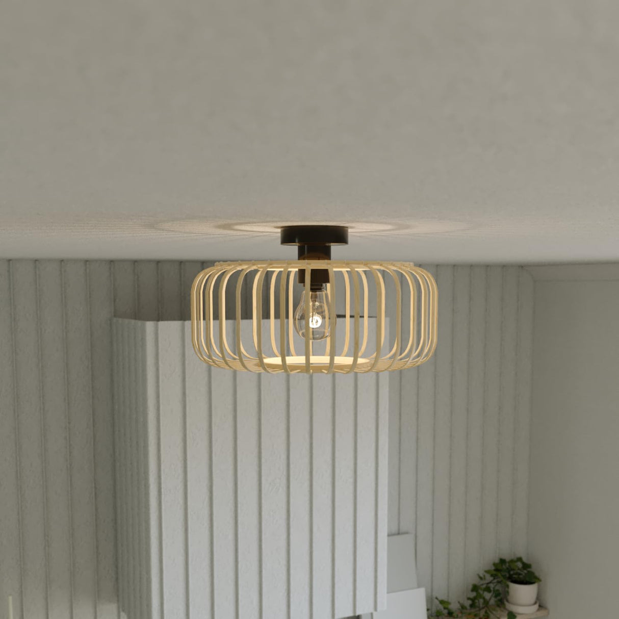 Rattan Flush Mount Light Fixture, 16 Inch Large Boho Light Fixtures Ceiling