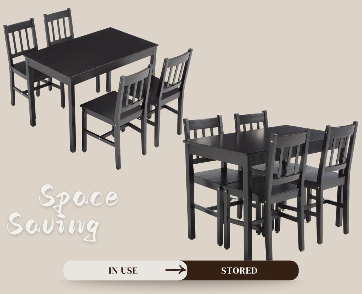 Set for 4 Farmhouse Dining Table and Chairs Set Wooden Rectangle Dinette Set of 5 for Small Space