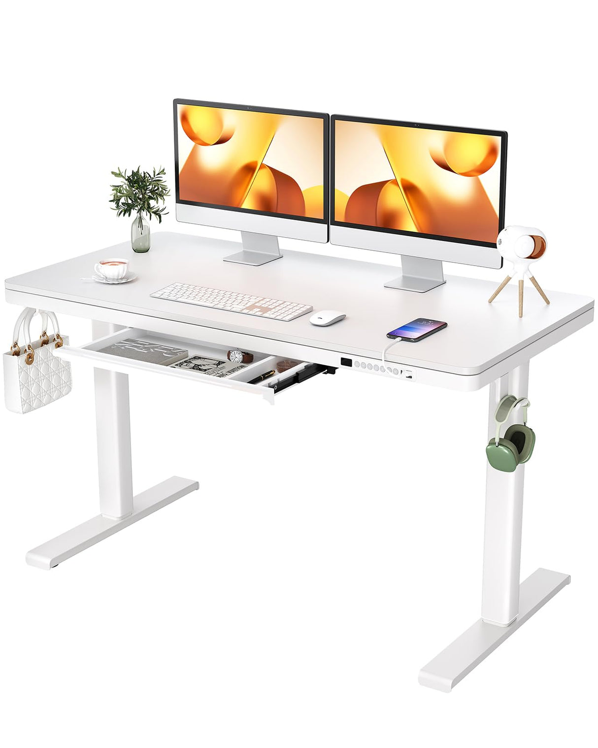 Dual Motor Electric Standing Desk with Drawers,48x24 Inch Whole-Piece Quick Install