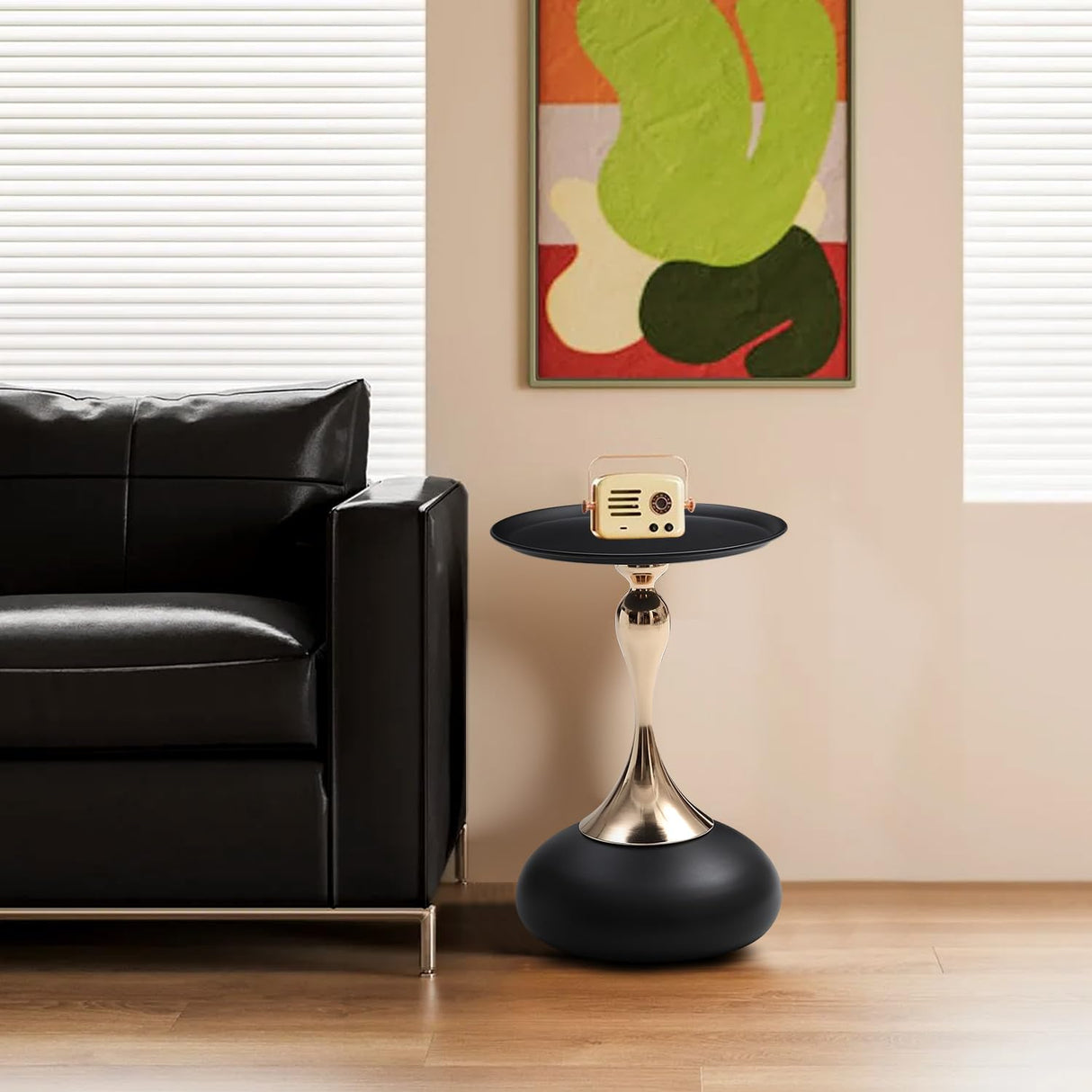 Small Black Round Side Table Pedestal for Small Spaces