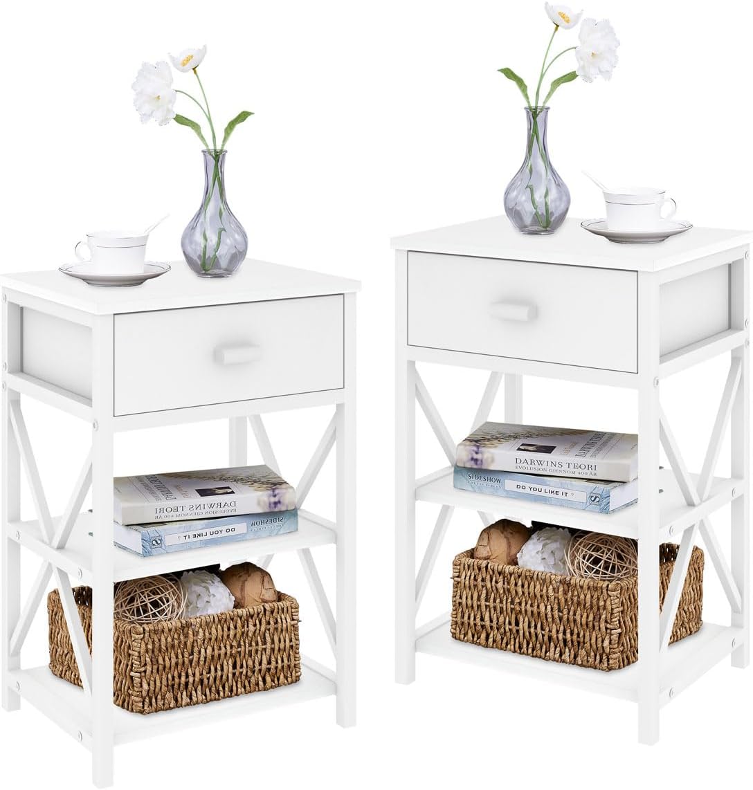 Modern White Nightstand, Narrow Small Night Stand