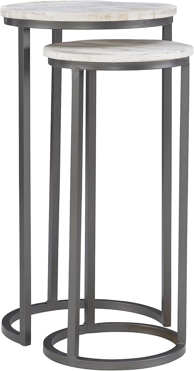 Company Black Metal Round Nesting Coffee Mango Wood Top by Powell Canton Table