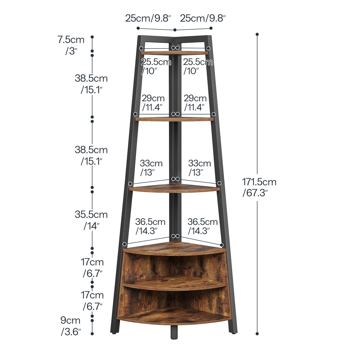 6-Tier Corner Shelf, 67 Inch Tall Corner Shelf Stand, Industrial Ladder Corner Bookshelf,