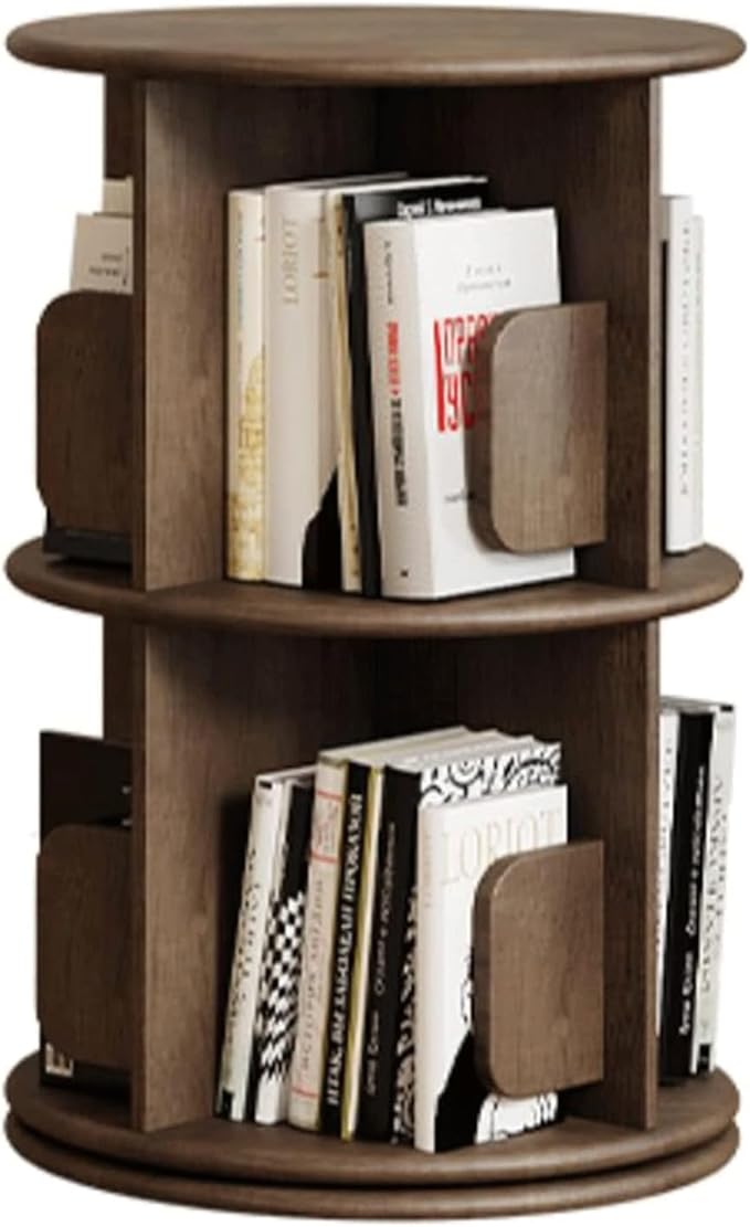 Bookcases 360° Rotating Bookshelf Wooden Standing Bookcase Retro Style Book