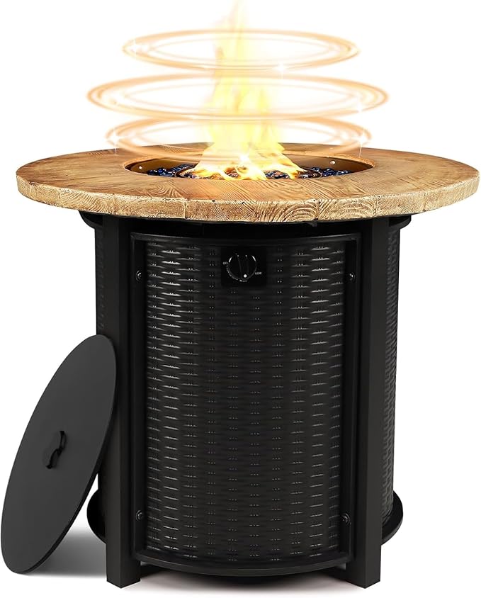 Round Propane Fire Pit Table,30 Inch Outdoor Fire Pit Table Set w Tank Cover