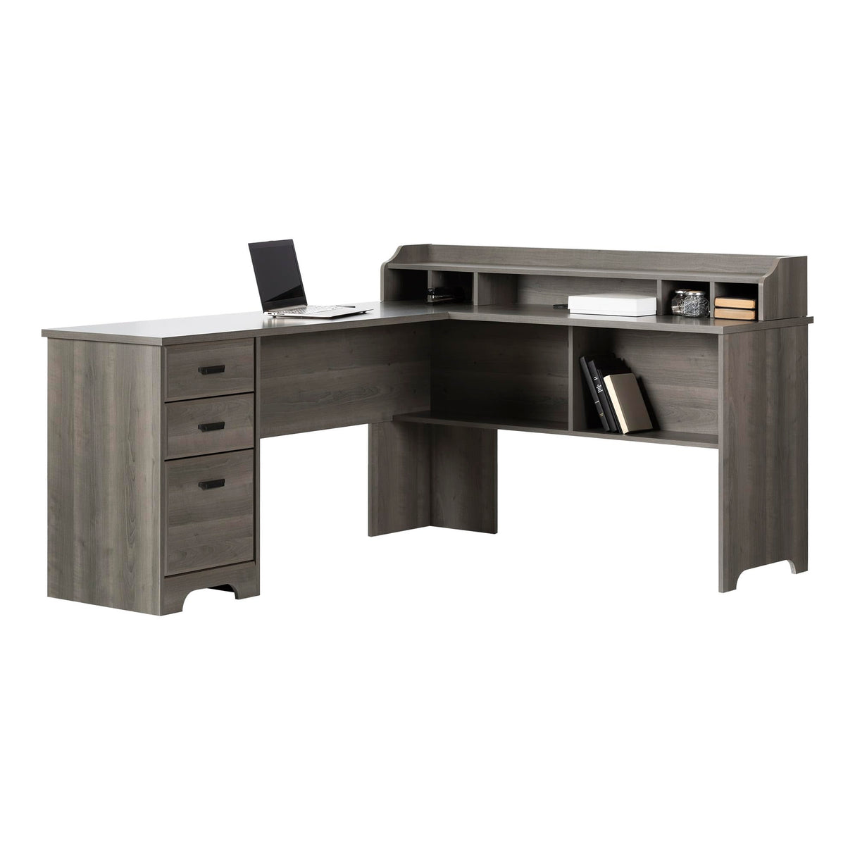 Versa L-Shaped Desk, Gray Maple