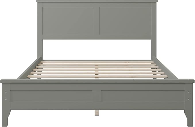 Modern Simple Solid Wood Platform Bed Wood Bed with Headboard Grey - Full