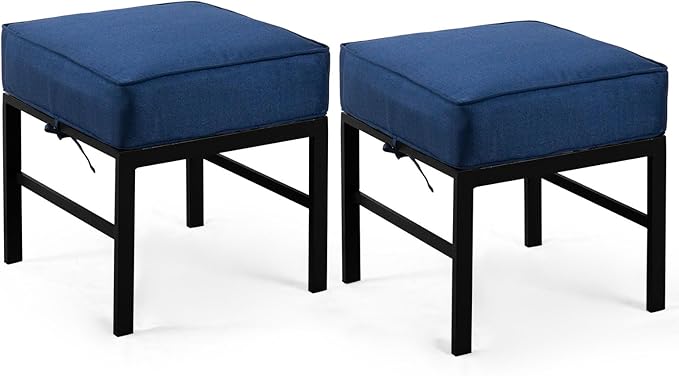 2 Pieces Outdoor Ottomans for Patio, Assembled Aluminum Outdoor Patio Footstool