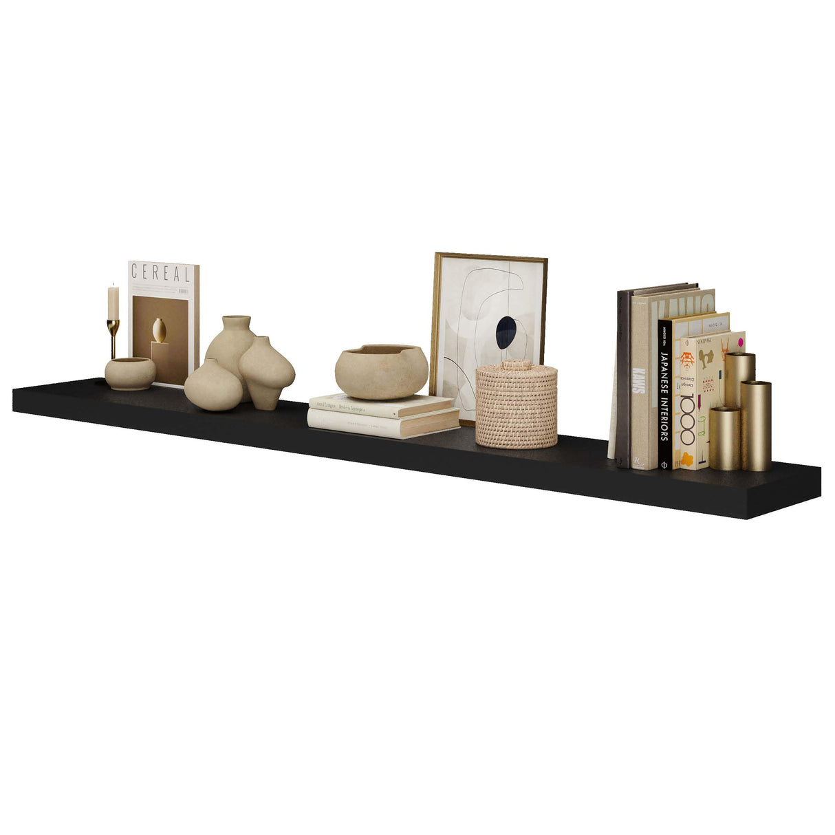 Ronda 72 inch Long Wall Floating Shelf, Black Wall Mounted Book Shelves for Kitchen