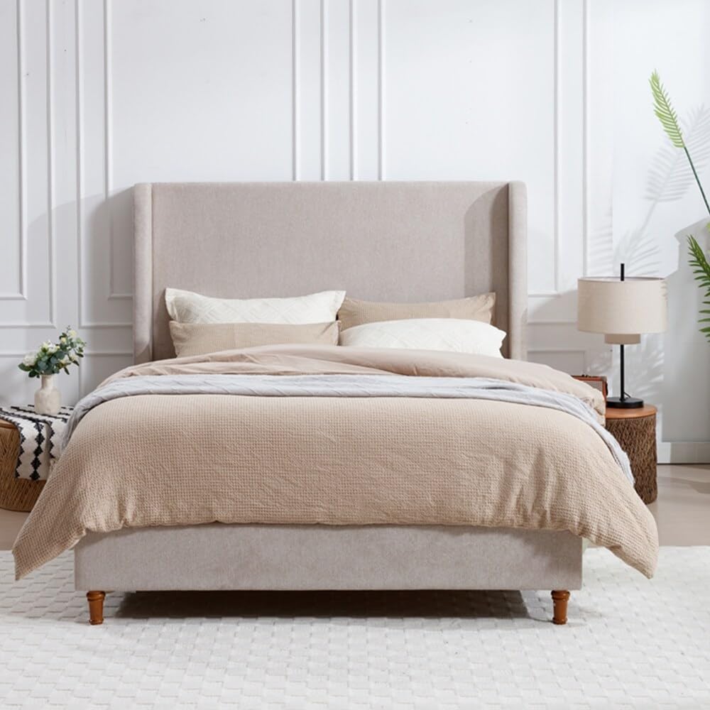 Harper Tall Headboard Upholstered Bed Light Gray Chenille - Queen