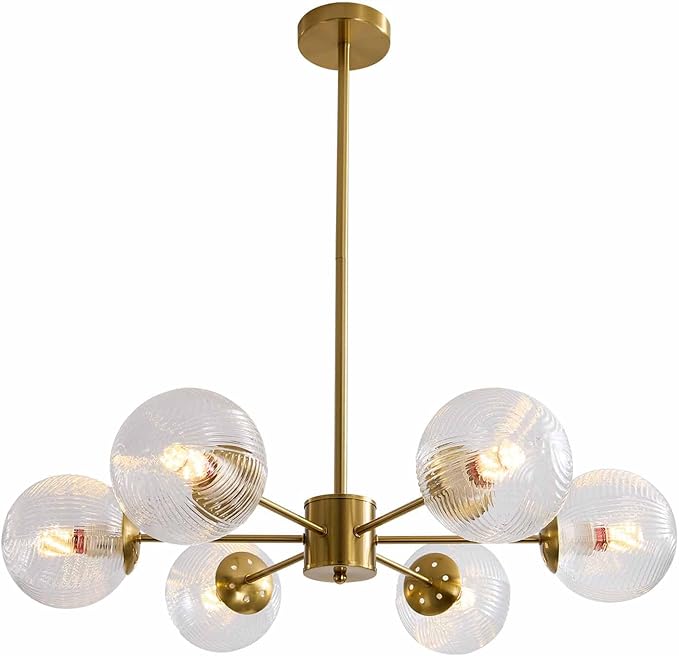 Glass Ball Pendant Light Mid Century Modern Gold 6-Lights Globe Sputnik Chandelier