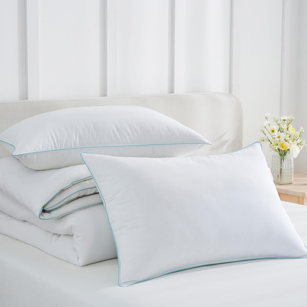 Feather Pillows Queen - 2 Pack Feather Bed Pillows for Sleeping Queen Size Pillow