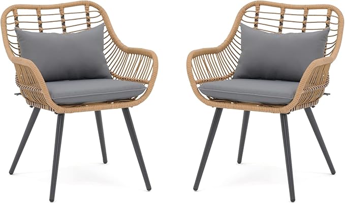 Set of 2 Patio Dining Chairs, Outdoor Wicker Seating Set with Soft Cushion