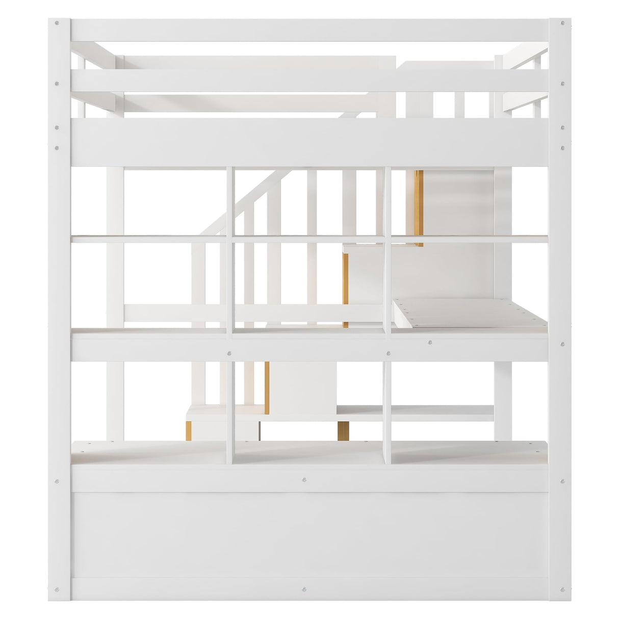 Size Loft Bed with Desk and Storage Stairs, Wood Loft Bed Full with Shelves & 2 Storage