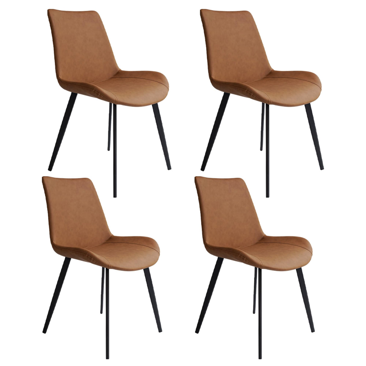 Modern Dining Chairs Set of 4 - Brown Faux Leather Upholstered with Metal Legs