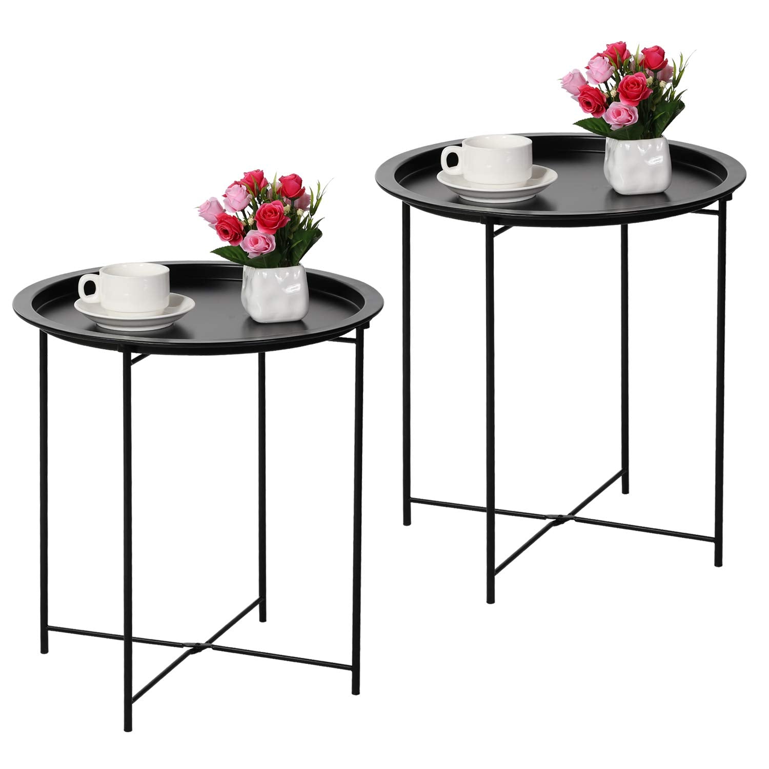 Side Table Round Foldable Tray Metal End Table,Coffee Table,Sofa Table for Bedroom