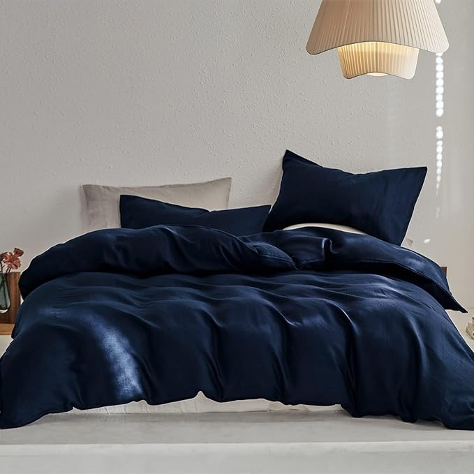 Duvet Cover Set, 100% French Flax Natural Linen Bedding 3pcs Set