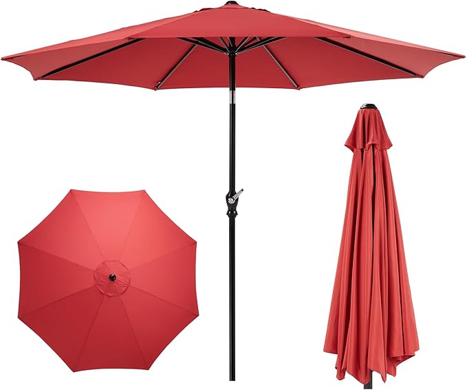 9FT Patio Umbrella with Push Button Tilt and Crank, Outdoor Umbrella