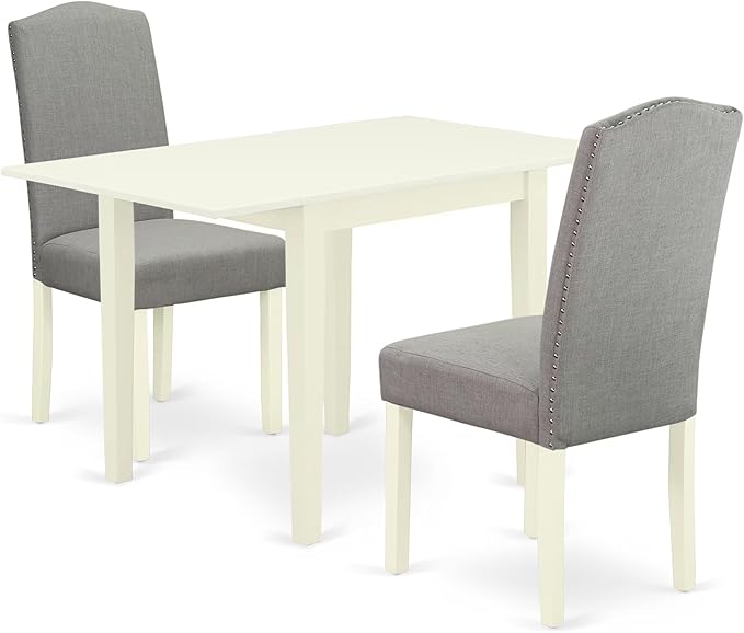 5 Piece Dining Set Includes a Rectangle Dining Room Table with Dropleaf and 4 Linen Fabric