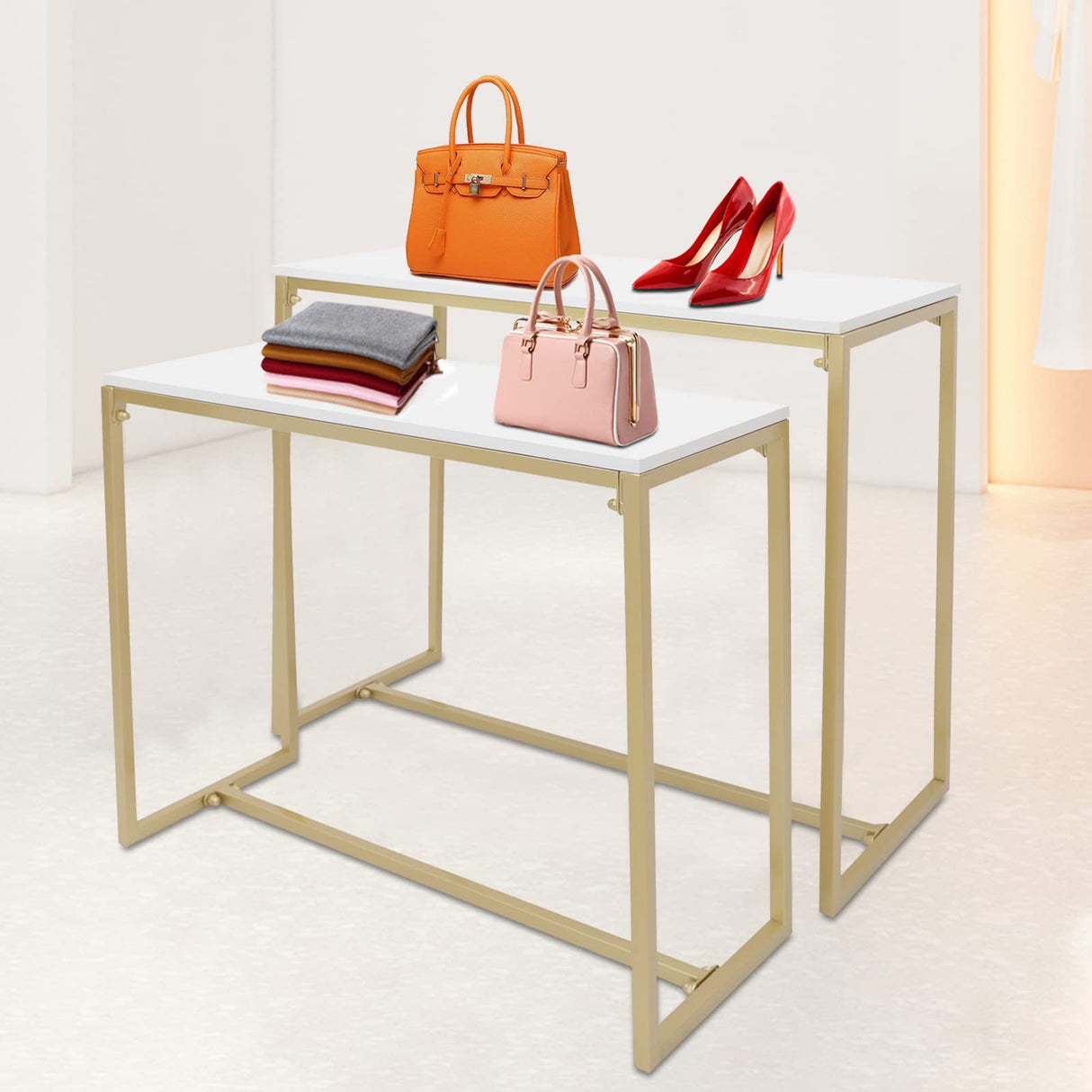 Modern Nesting Tables Retail Display Tables Set of 2 Shoes and Handbags
