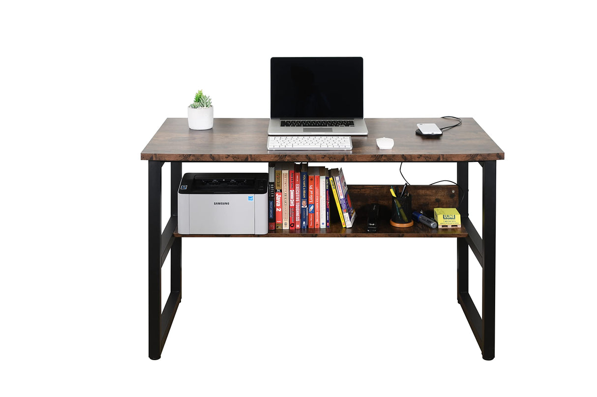 Computer Study Desk with Bookshelf, Large Home Office Desk with Storage and Shelf Industrial Study