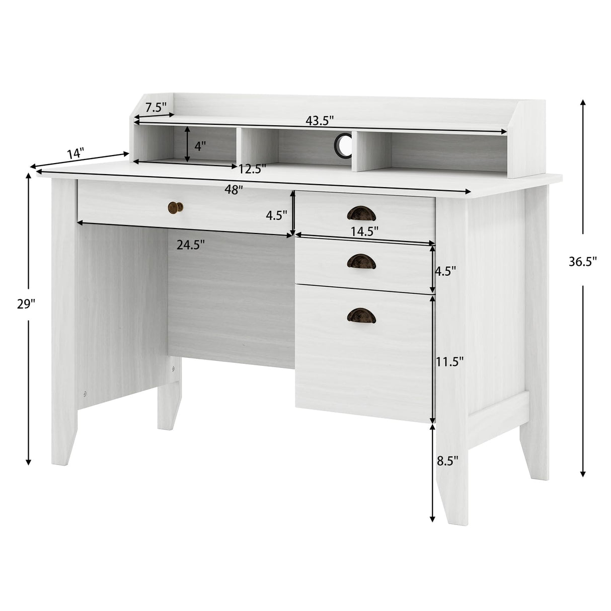 Computer Desk with 4 Storage Drawers and Hutch Wood Executive Table for PC Laptop