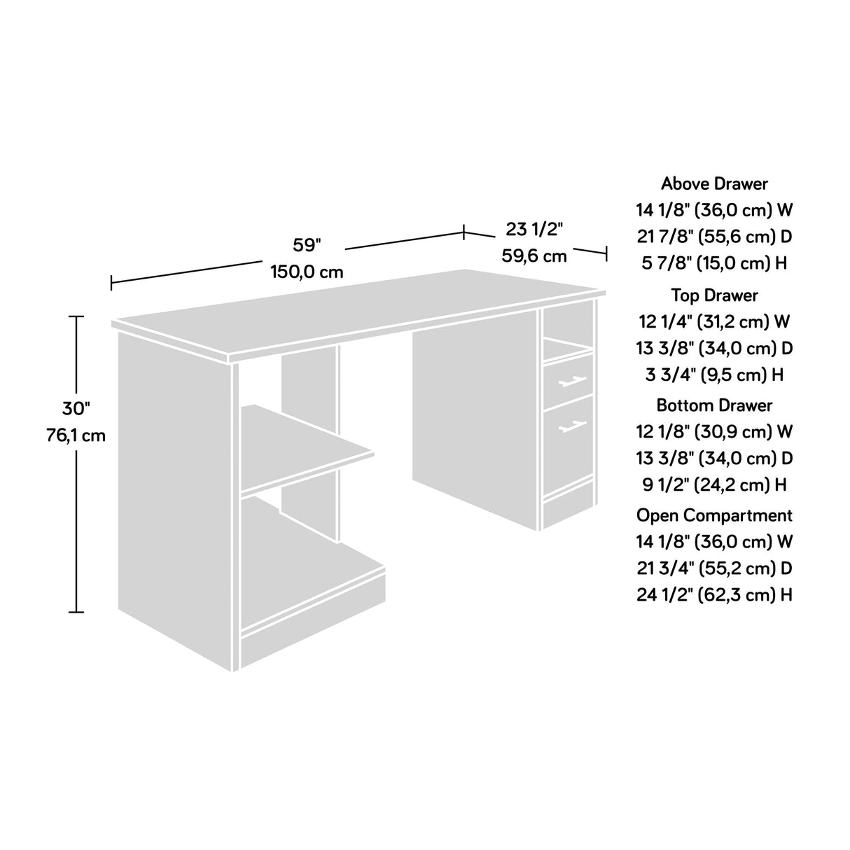 Miscellaneous Office Gaming Desk, L: 59.06" x W: 23.47" x H: 29.96", White finish