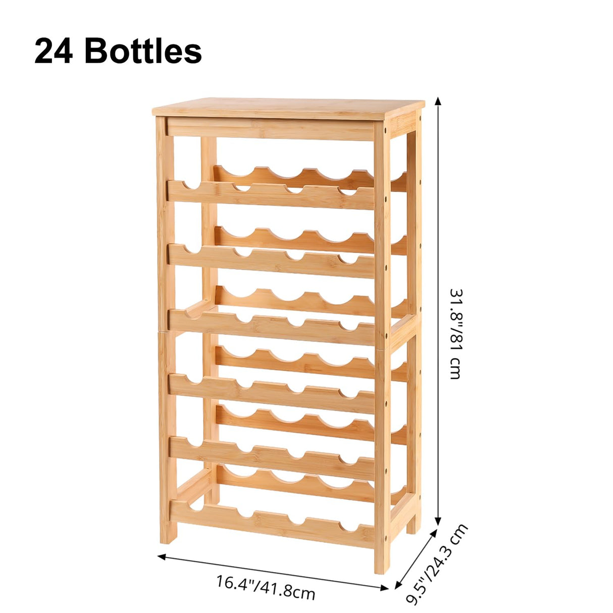 24 Bottles Wine Rack Freestanding Floor, Bamboo Wine Storage