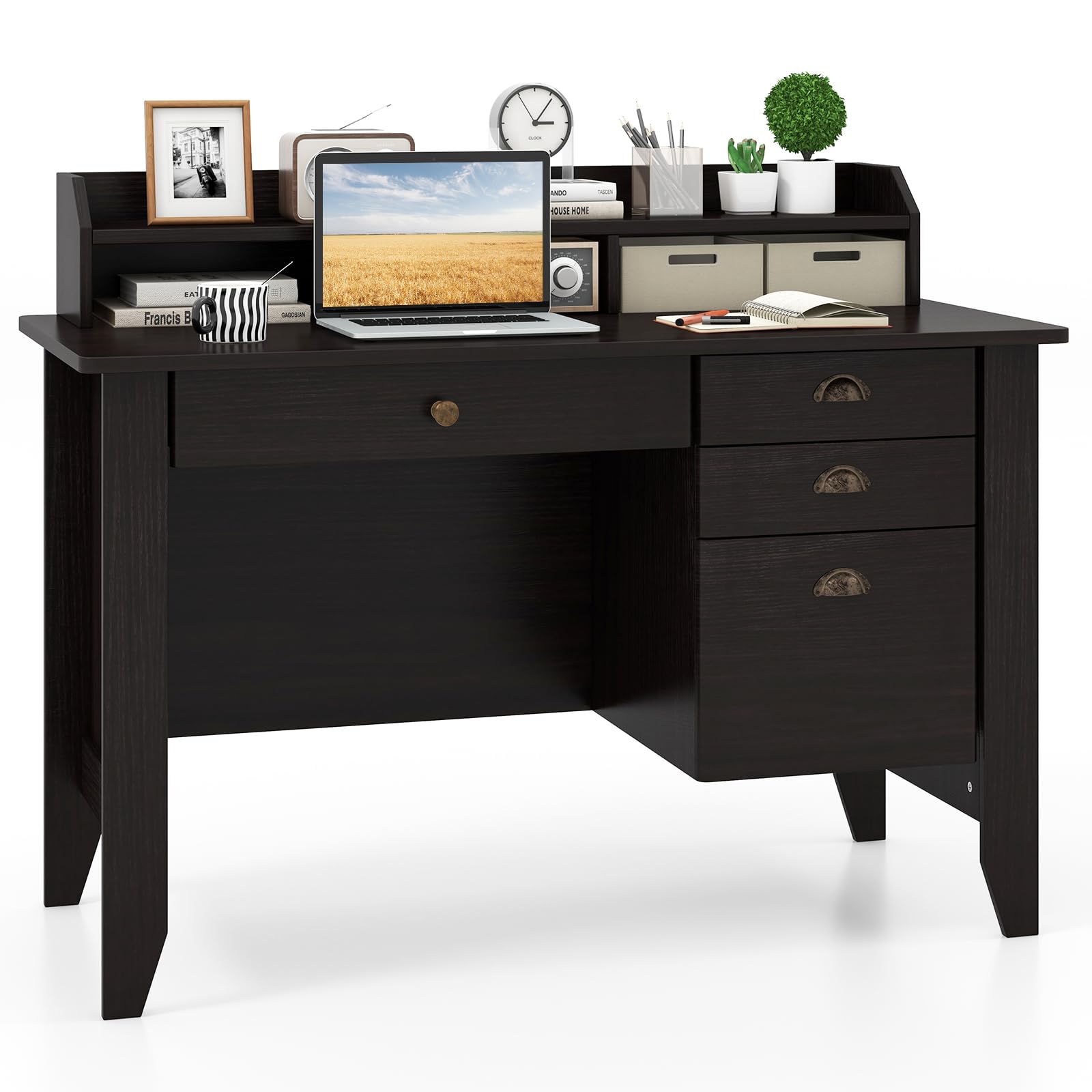 Computer Desk with 4 Storage Drawers & Hutch, Home Office Desk Vintage Desk