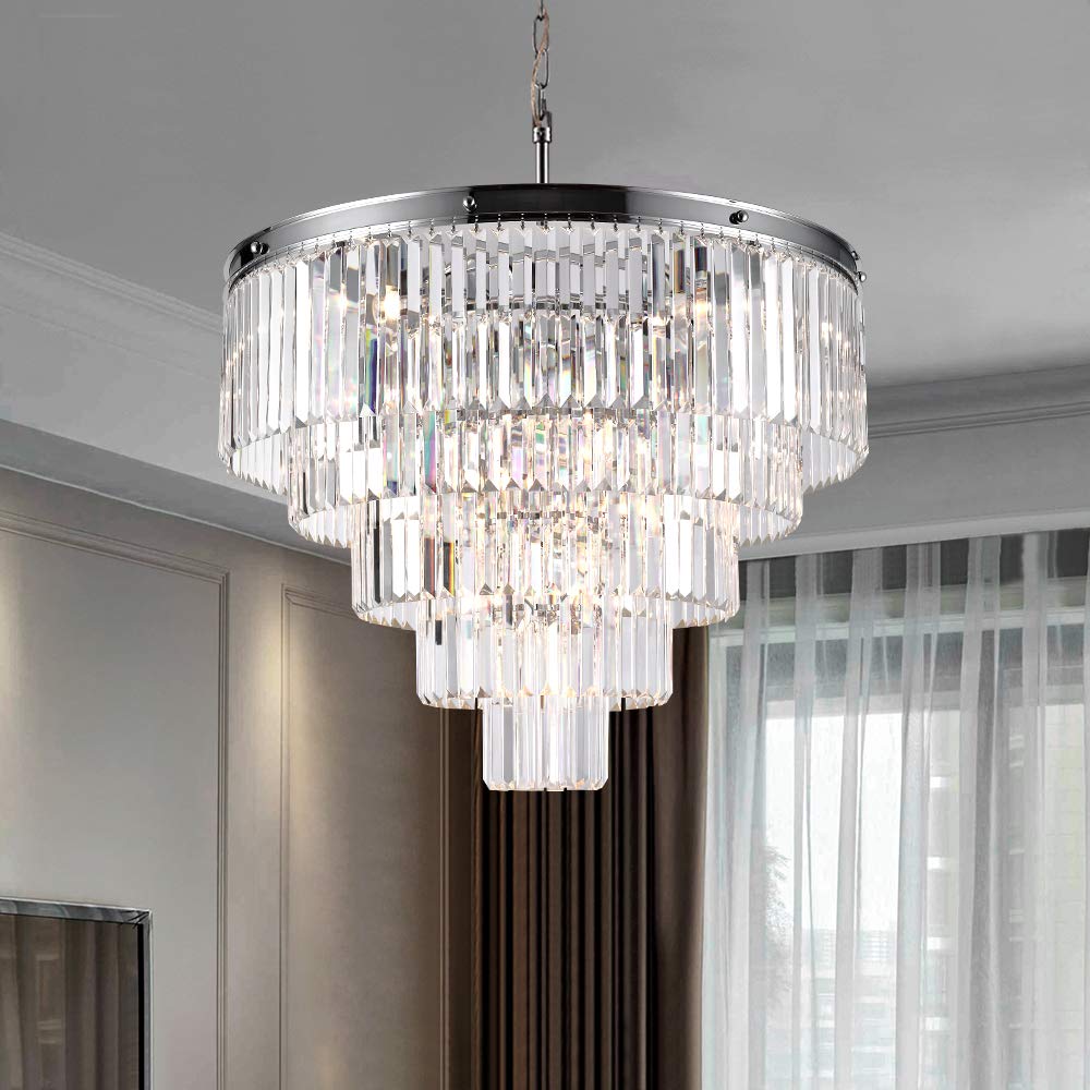 5-Tier 12 Lights Crystal Chandeliers, Modern Contemporary Hanging Pendant