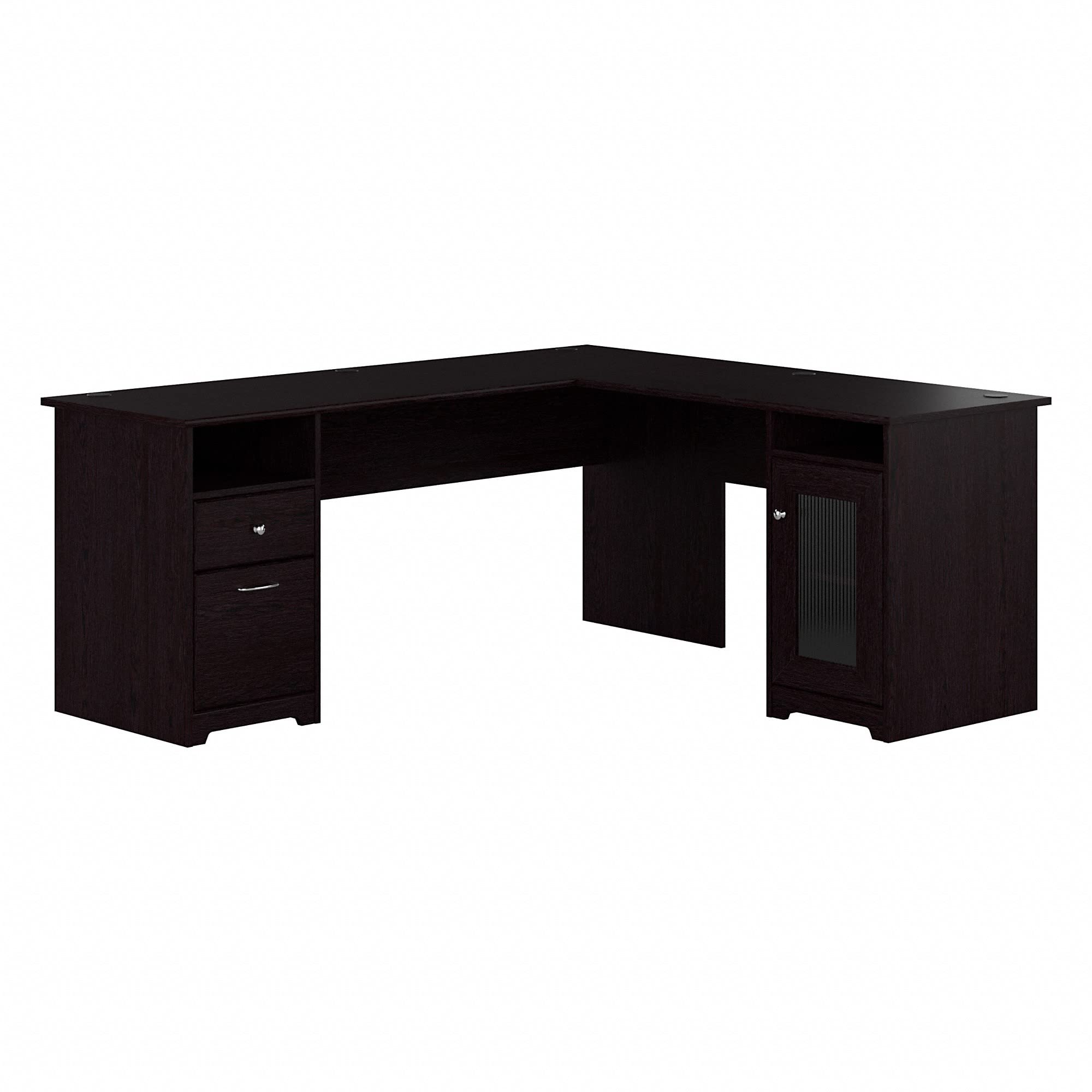 Cabot 72W L Shaped Computer Desk with Storage in Espresso Oak